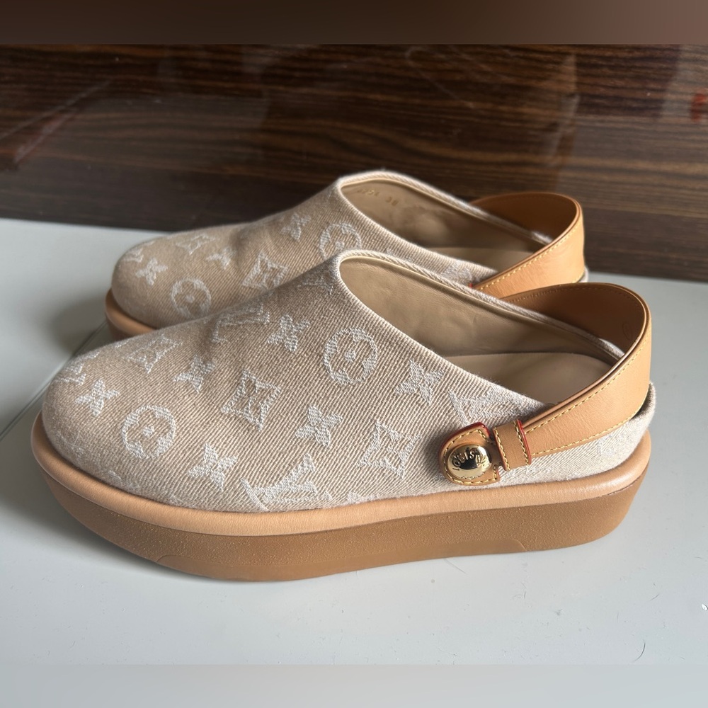 Louis Vuitton Beige Monogram Mules